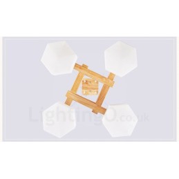 Lámpara colgante de estilo nórdico contemporáneo moderno de madera de 4 luces con pantalla de vidrio