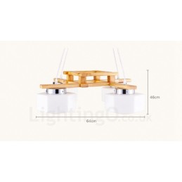 Lámpara colgante de estilo nórdico contemporáneo moderno de madera de 4 luces con pantalla de vidrio