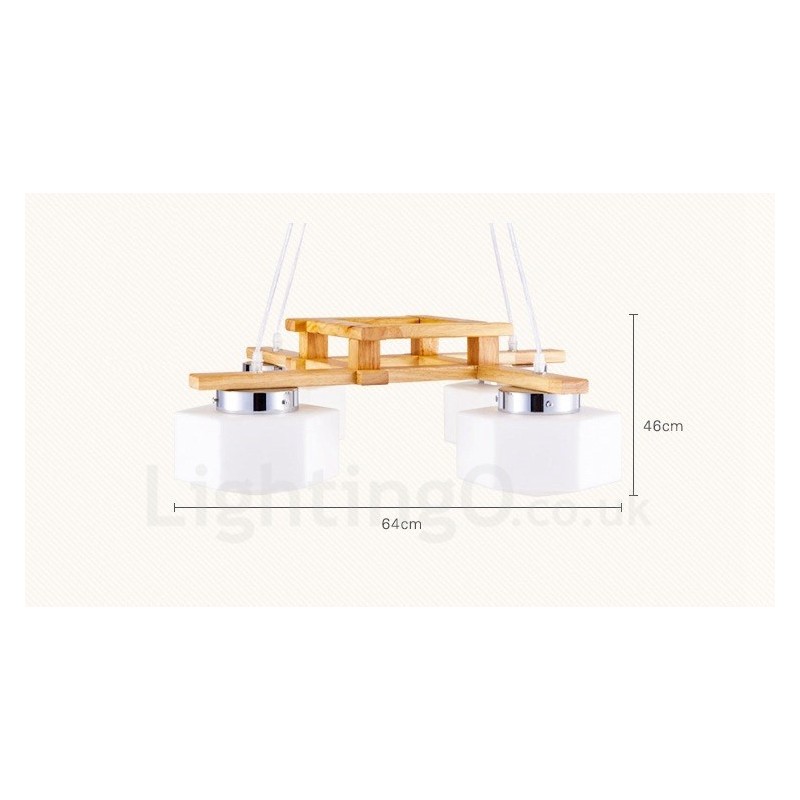 Lámpara colgante de estilo nórdico contemporáneo moderno de madera de 4 luces con pantalla de vidrio