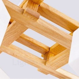Lámpara colgante de estilo nórdico contemporáneo moderno de madera de 4 luces con pantalla de vidrio