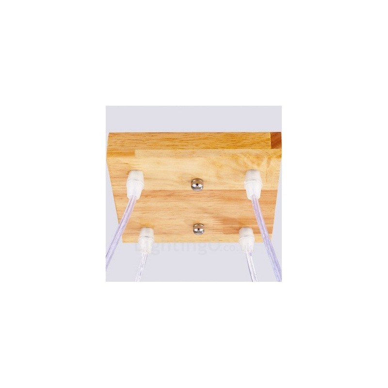 Lámpara colgante de estilo nórdico contemporáneo moderno de madera de 4 luces con pantalla de vidrio