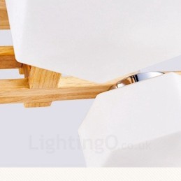 Lámpara colgante de estilo nórdico contemporáneo moderno de madera de 4 luces con pantalla de vidrio