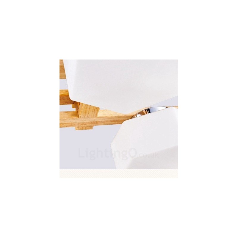 Lámpara colgante de estilo nórdico contemporáneo moderno de madera de 4 luces con pantalla de vidrio