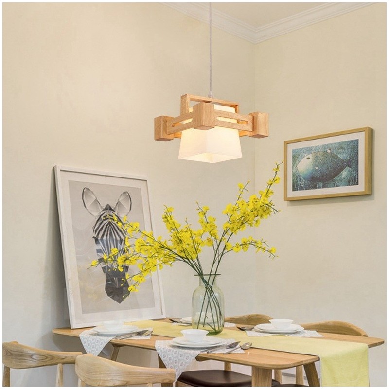 1 lámpara colgante de madera moderna contemporánea de estilo nórdico con pantalla de tela