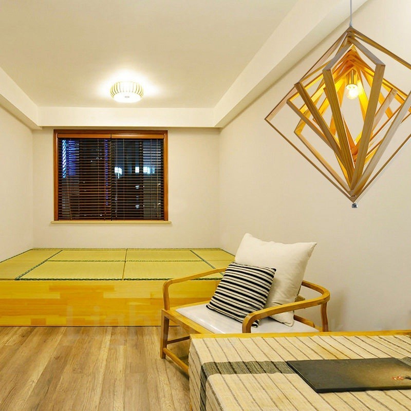 1 Lámpara colgante de madera moderna contemporánea de estilo nórdico con pantalla de madera