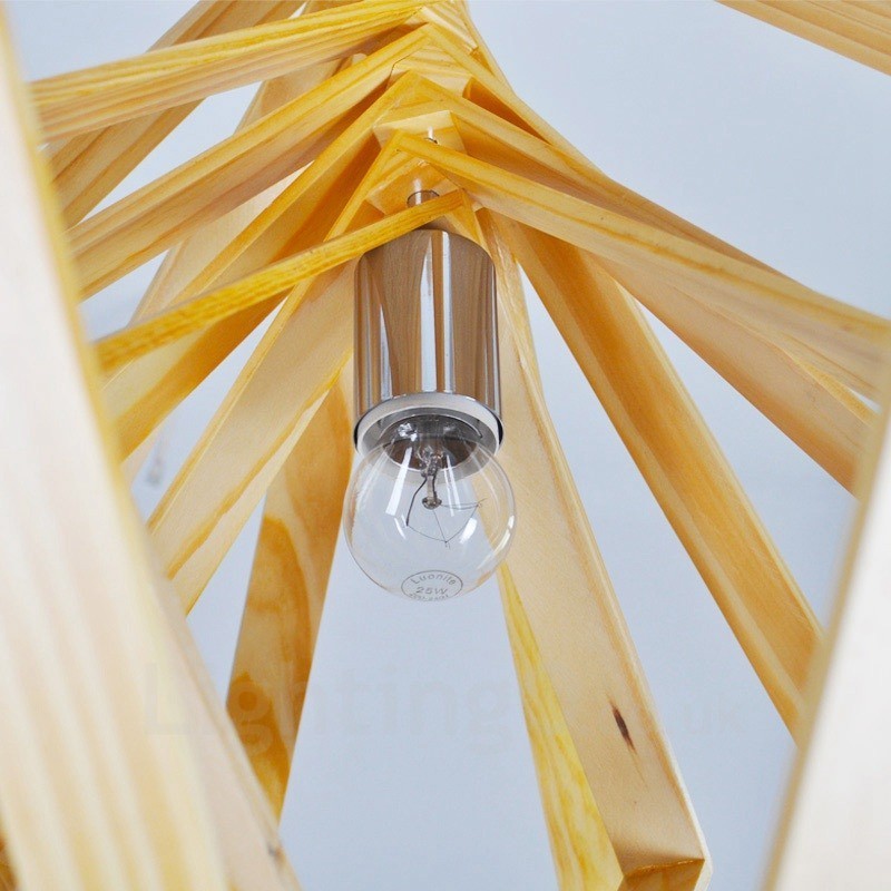1 Lámpara colgante de madera moderna contemporánea de estilo nórdico con pantalla de madera