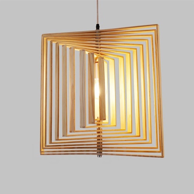 1 Lámpara colgante de madera moderna contemporánea de estilo nórdico con pantalla de madera
