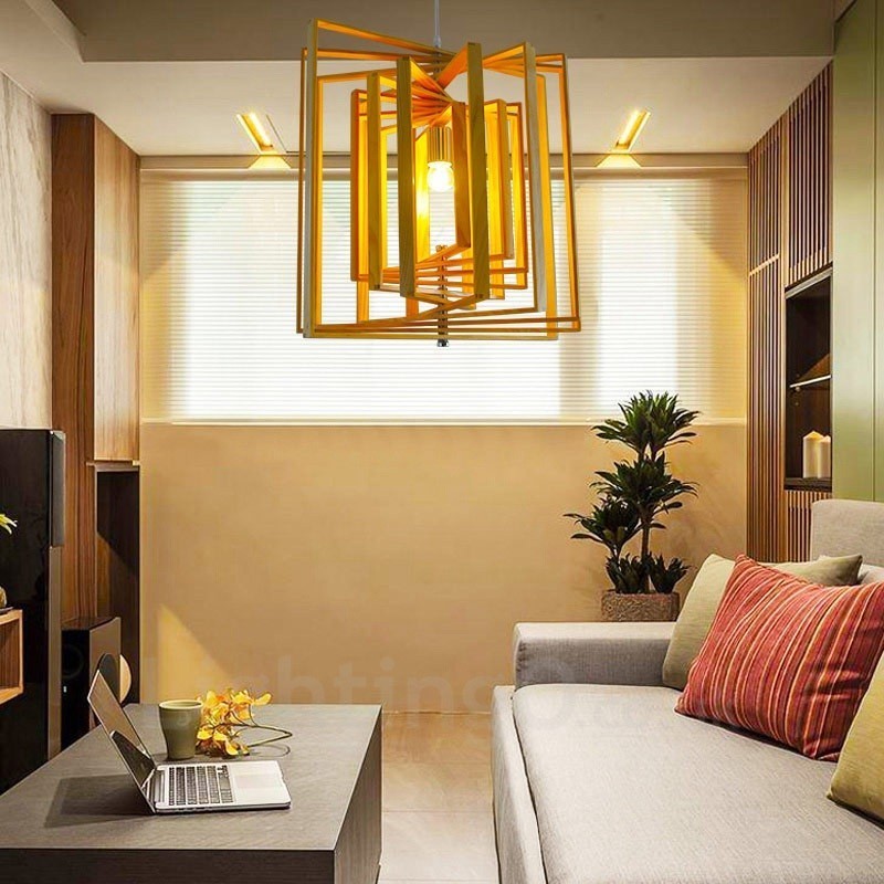 1 Lámpara colgante de madera moderna contemporánea de estilo nórdico con pantalla de madera