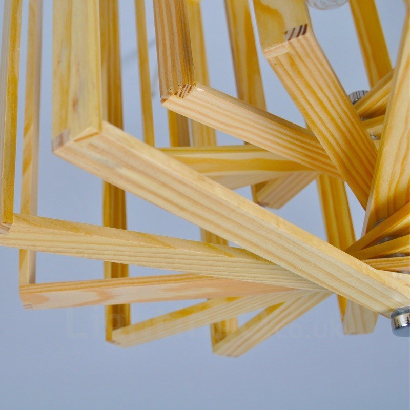 1 Lámpara colgante de madera moderna contemporánea de estilo nórdico con pantalla de madera
