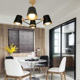Lámpara colgante de estilo nórdico contemporáneo moderno de madera de 4 luces con pantalla de hierro