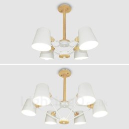 Lámpara colgante de estilo nórdico contemporáneo moderno de madera de 4 luces con pantalla de hierro