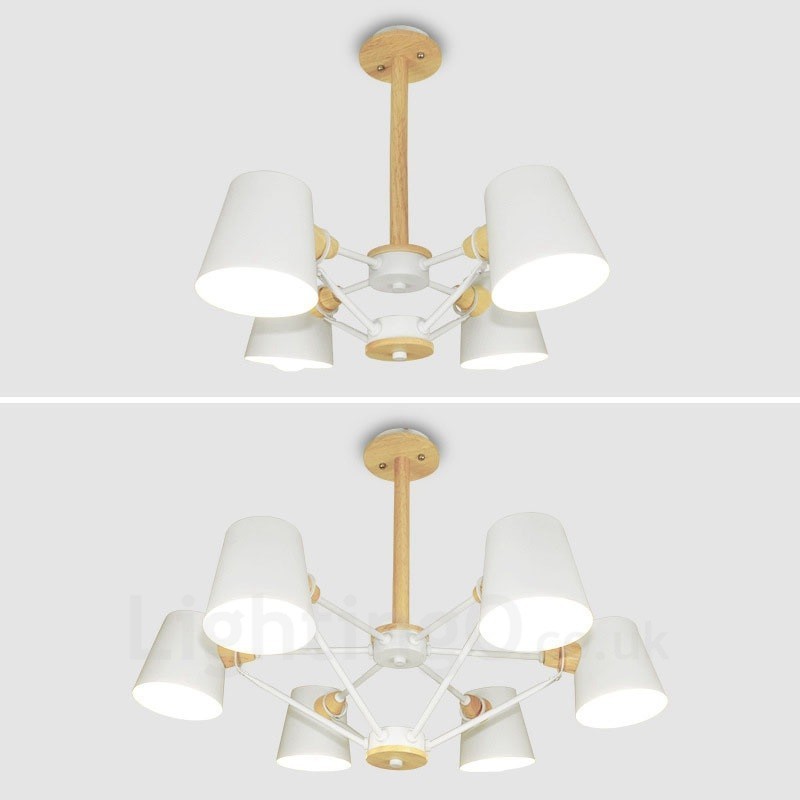 Lámpara colgante de estilo nórdico contemporáneo moderno de madera de 4 luces con pantalla de hierro