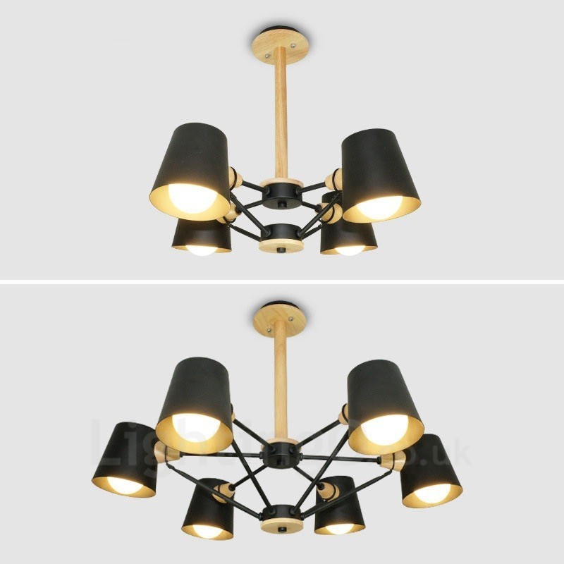 Lámpara colgante de estilo nórdico contemporáneo moderno de madera de 4 luces con pantalla de hierro