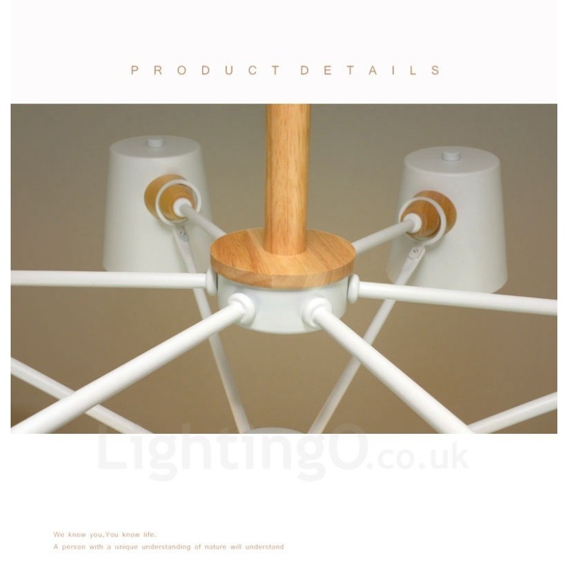 Lámpara colgante de estilo nórdico contemporáneo moderno de madera de 6 luces con pantalla de hierro