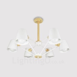 Lámpara colgante de estilo nórdico contemporáneo moderno de madera de 6 luces con pantalla de hierro