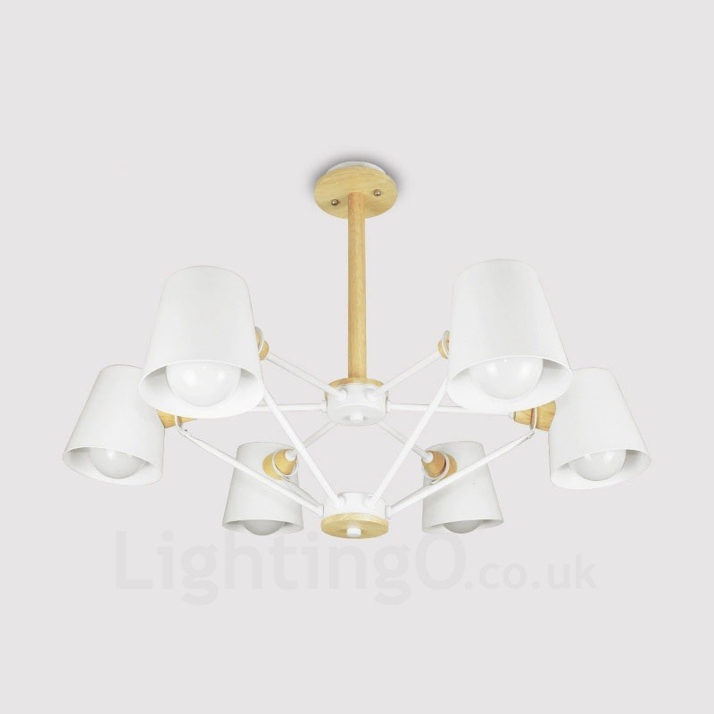 Lámpara colgante de estilo nórdico contemporáneo moderno de madera de 6 luces con pantalla de hierro