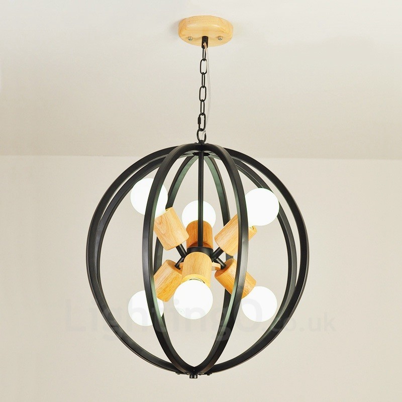 Lámpara colgante retro vintage de hierro de 6 luces con pantalla de hierro