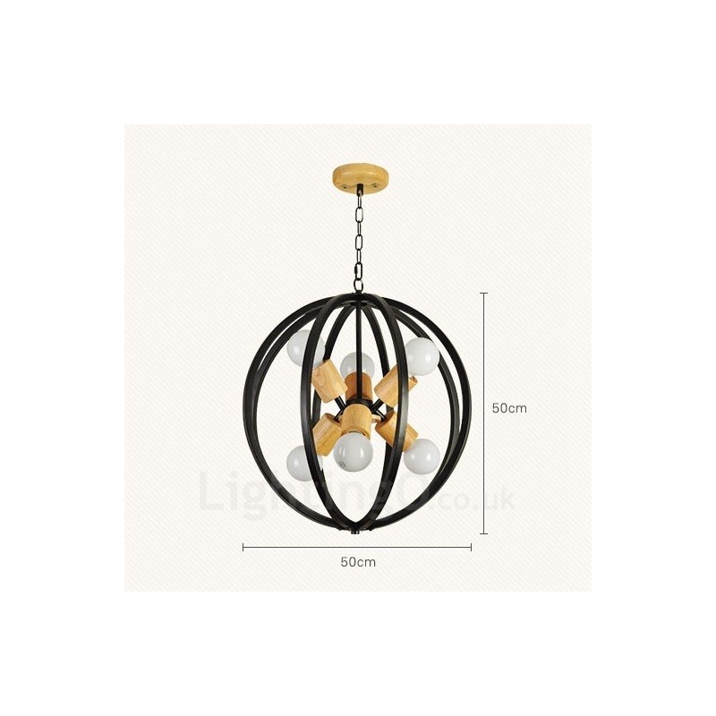 Lámpara colgante retro vintage de hierro de 6 luces con pantalla de hierro
