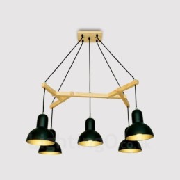 Lámpara colgante contemporánea moderna de madera de 5 luces con pantalla de hierro