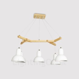 Lámpara colgante contemporánea moderna de madera de 5 luces con pantalla de hierro