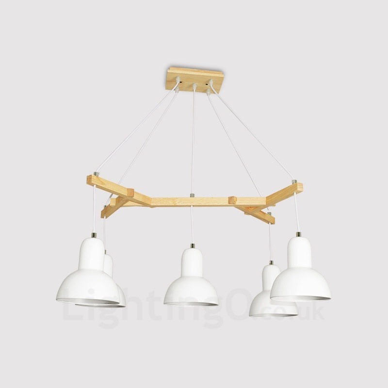 Lámpara colgante contemporánea moderna de madera de 5 luces con pantalla de hierro
