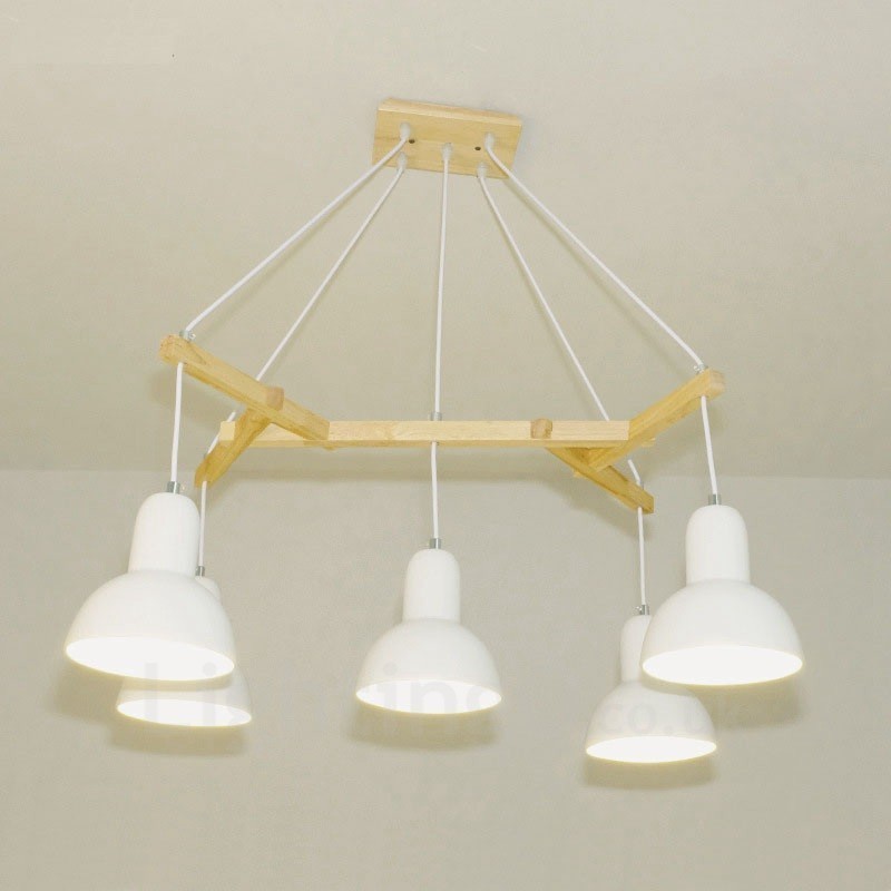 Lámpara colgante contemporánea moderna de madera de 5 luces con pantalla de hierro