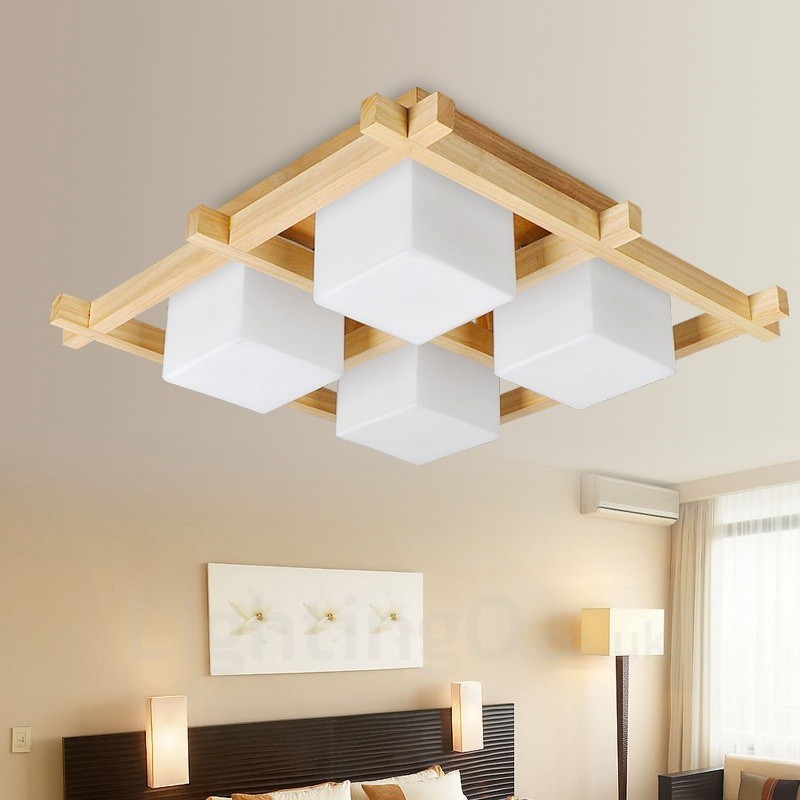 Lámparas de techo empotradas de estilo nórdico contemporáneo moderno de 4 luces con pantalla de vidrio