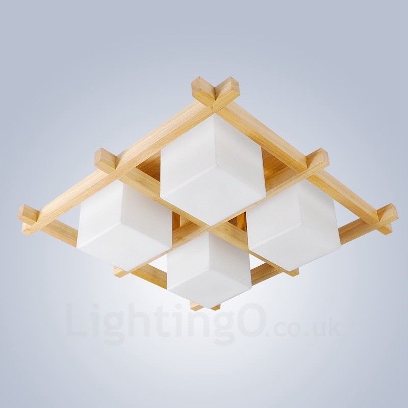 Lámparas de techo empotradas de estilo nórdico contemporáneo moderno de 4 luces con pantalla de vidrio