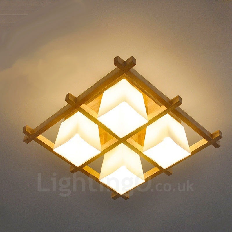 Lámparas de techo empotradas modernas y contemporáneas de 4 luces con pantalla de vidrio