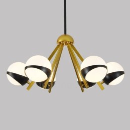 Lámpara de techo de estilo nórdico contemporáneo moderno de 6 luces con pantalla de cristal en forma de bola en blanco y negro