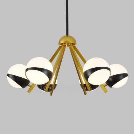 Lámpara de techo de estilo nórdico contemporáneo moderno de 6 luces con pantalla de cristal en forma de bola en blanco y negro Lámpara de techo de estilo nórdico contemporáneo moderno de 6 luces con pantalla de cristal en forma de bola en blanco y negro