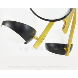 Lámpara de techo de estilo nórdico contemporáneo moderno de 6 luces con pantalla de cristal en forma de bola en blanco y negro