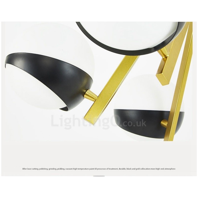 Lámpara de techo de estilo nórdico contemporáneo moderno de 6 luces con pantalla de cristal en forma de bola en blanco y negro