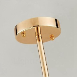 Lámpara de techo moderna y contemporánea de 18 luces con revestimiento de cobre y pantalla de cristal con forma de bola blanca.