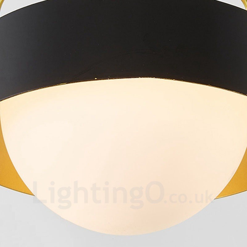 Lámpara de techo moderna contemporánea de 1 luz, lámpara colgante con baño de cobre y pantalla de cristal esférico blanco y negro.