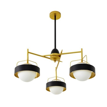 Lámpara de techo moderna contemporánea de 3 luces con baño de cobre y pantalla de cristal esférico blanco y negro. Lámpara de techo moderna contemporánea de 3 luces con baño de cobre y pantalla de cristal esférico blanco y negro.