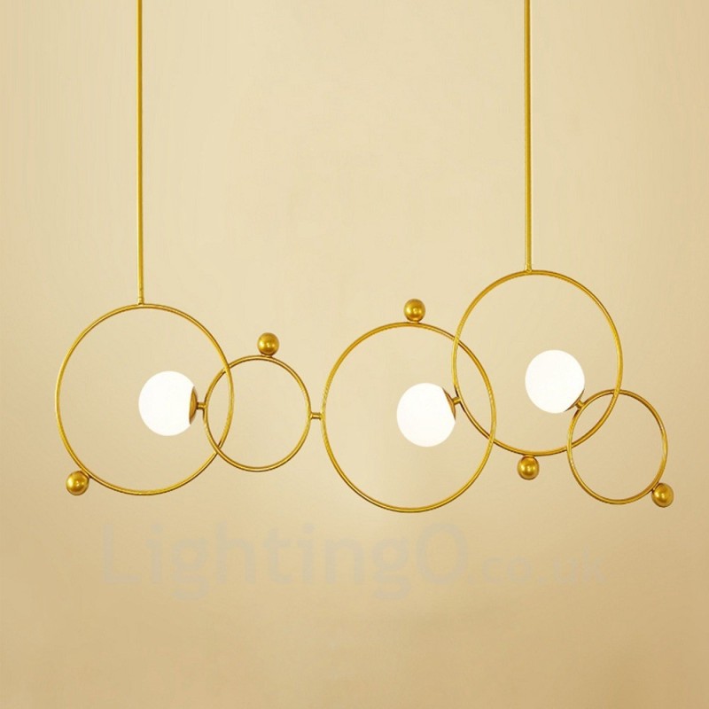 Lámpara de techo moderna contemporánea de 3 luces con baño de cobre y pantalla de cristal con forma de bola blanca