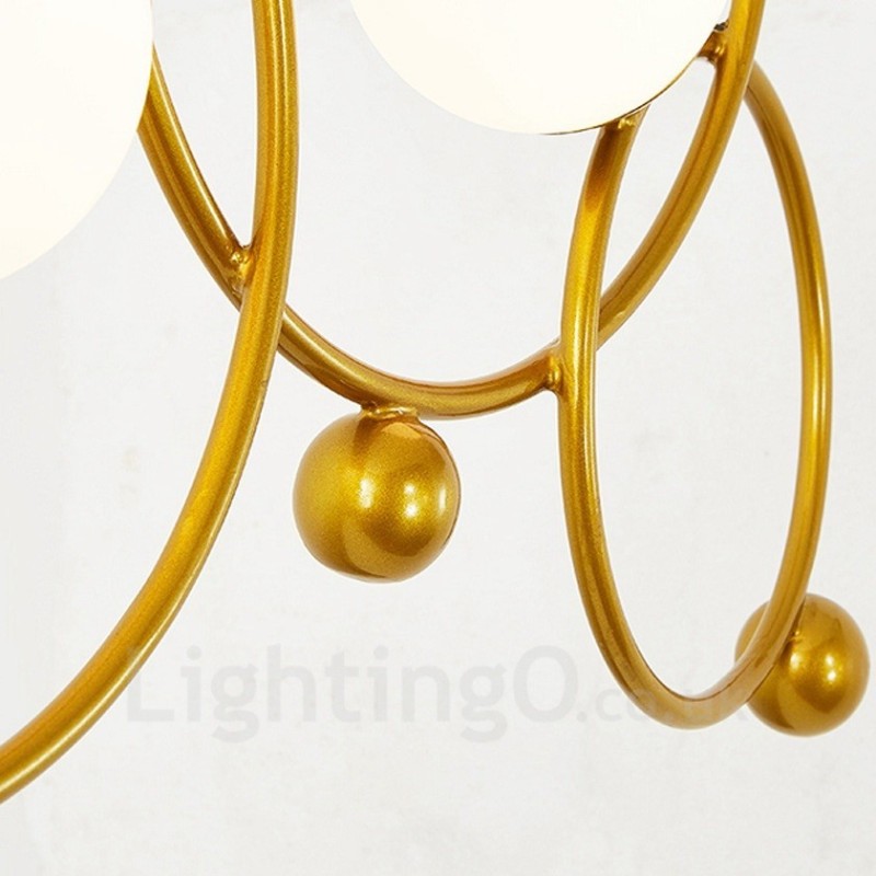 Lámpara de techo moderna contemporánea de 3 luces con baño de cobre y pantalla de cristal con forma de bola blanca