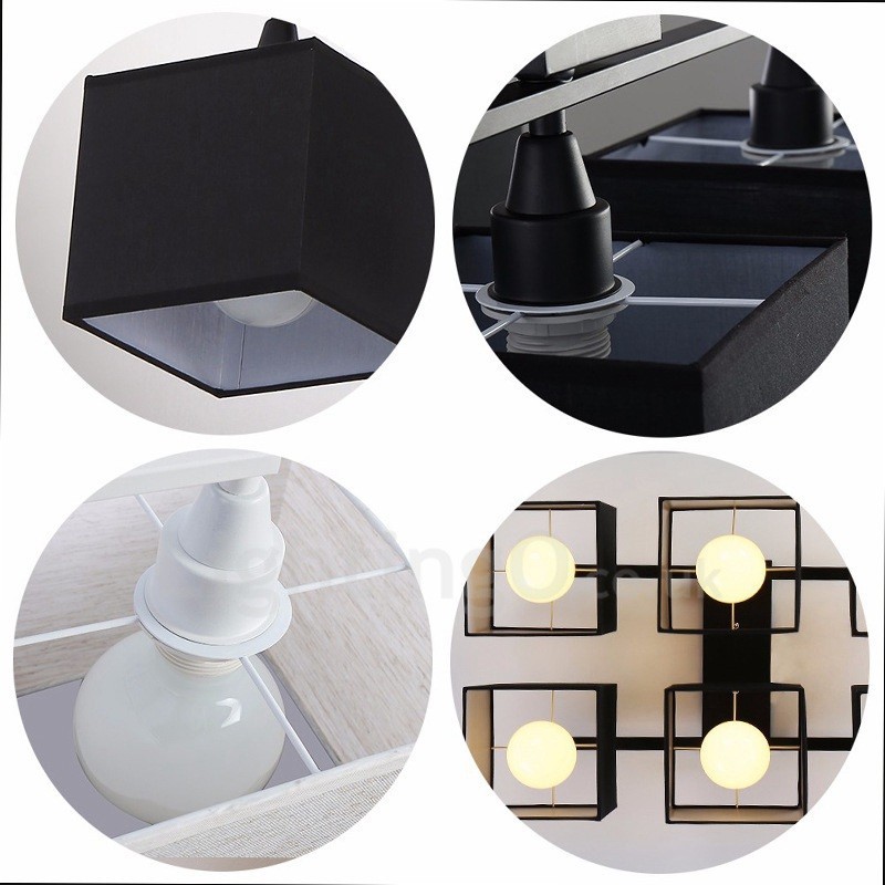 Lámparas de techo empotradas modernas y contemporáneas de 6 luces negras con pantalla de tela