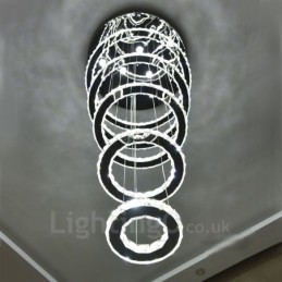 Lámpara colgante de techo de cristal moderna con 5 anillos, regulable, Wi-Fi, inteligente, tres colores de fuente de luz, lámpara de araña para interiores