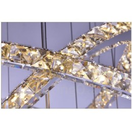 Lámpara colgante de techo de cristal moderna con 5 anillos, regulable, Wi-Fi, inteligente, tres colores de fuente de luz, lámpara de araña para interiores