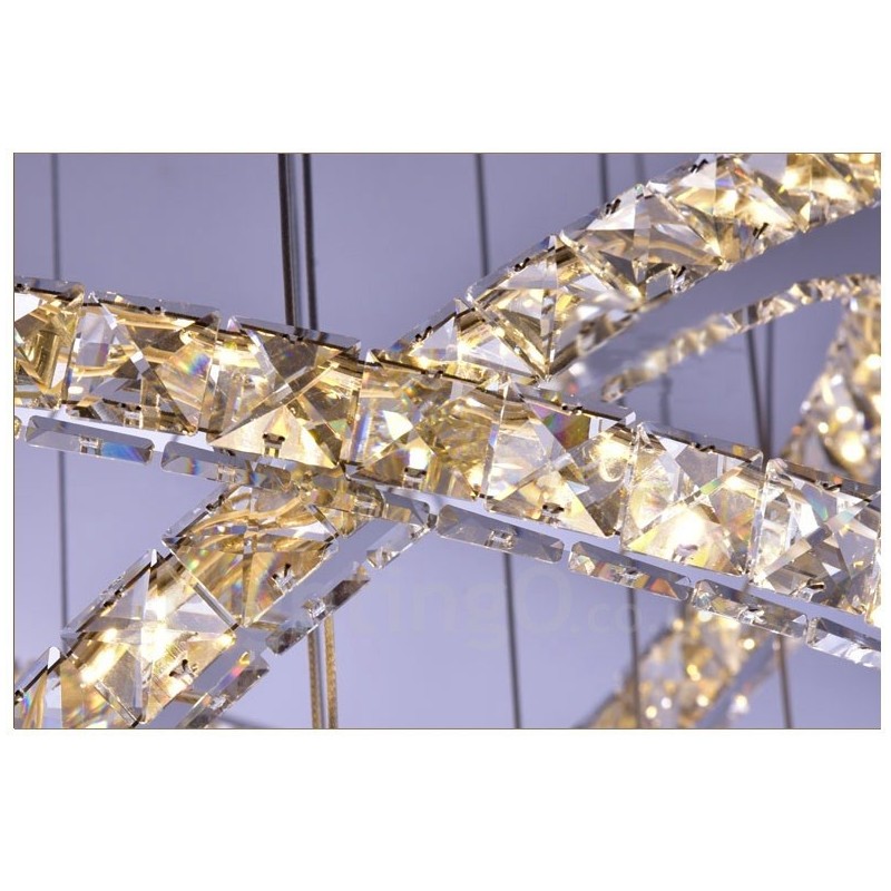 Lámpara colgante de techo de cristal moderna con 5 anillos, regulable, Wi-Fi, inteligente, tres colores de fuente de luz, lámpara de araña para interiores