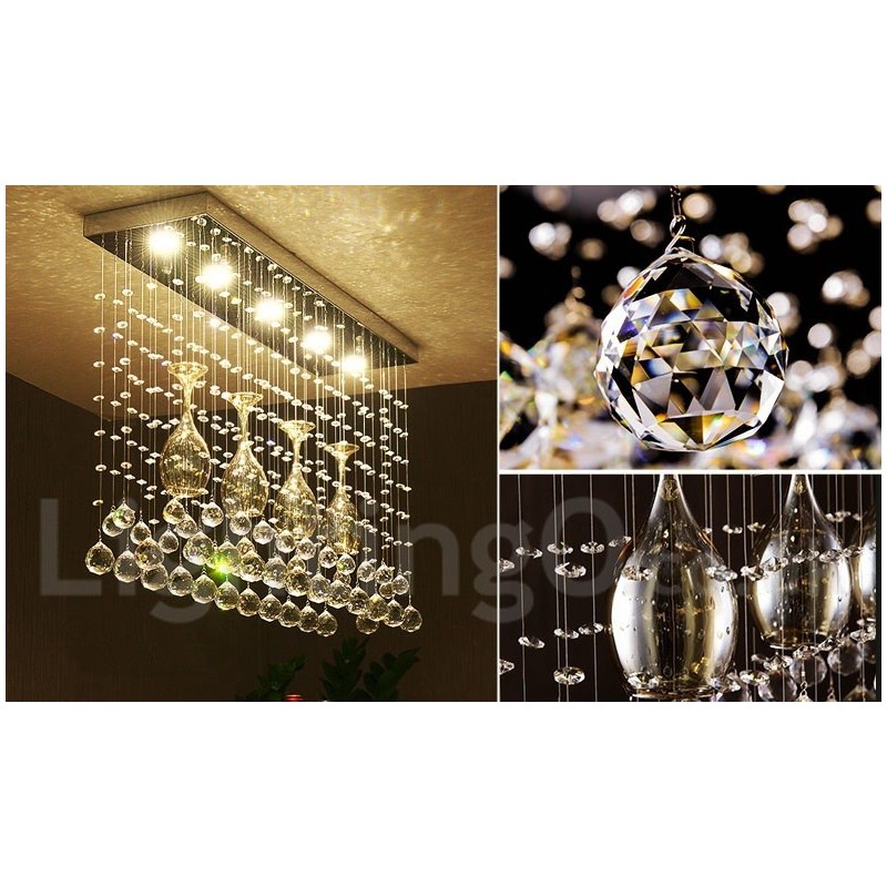 Lámpara colgante de techo de cristal moderna de 5 luces para interiores