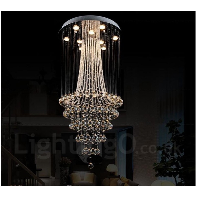 Lámpara colgante de techo de cristal moderna de 9 luces para interiores, lámparas de araña, accesorios de iluminación