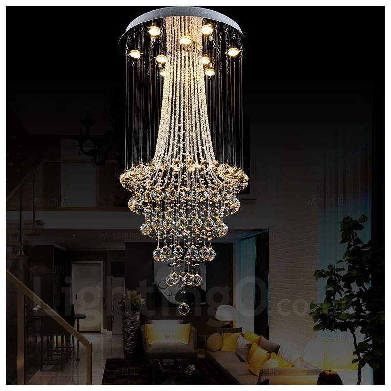 Lámpara colgante de techo de cristal moderna de 9 luces para interiores, lámparas de araña, accesorios de iluminación