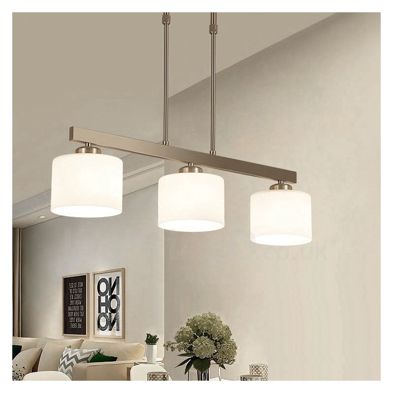 Lámpara colgante moderna cromada de 3 luces para interiores, lámparas colgantes para el hogar, accesorios de iluminación con pantallas de vidrio