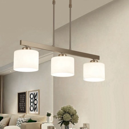 Lámpara colgante moderna cromada de 3 luces para interiores, lámparas colgantes para el hogar, accesorios de iluminación con pantallas de vidrio Lámpara colgante moderna cromada de 3 luces para interiores, lámparas colgantes para el hogar, accesorios de iluminación con pantallas de vidrio