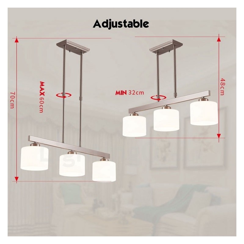 Lámpara colgante moderna cromada de 3 luces para interiores, lámparas colgantes para el hogar, accesorios de iluminación con pantallas de vidrio