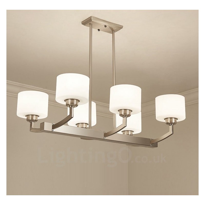 Lámpara colgante moderna cromada de 6 luces para interiores, lámparas colgantes para el hogar con pantallas de vidrio.