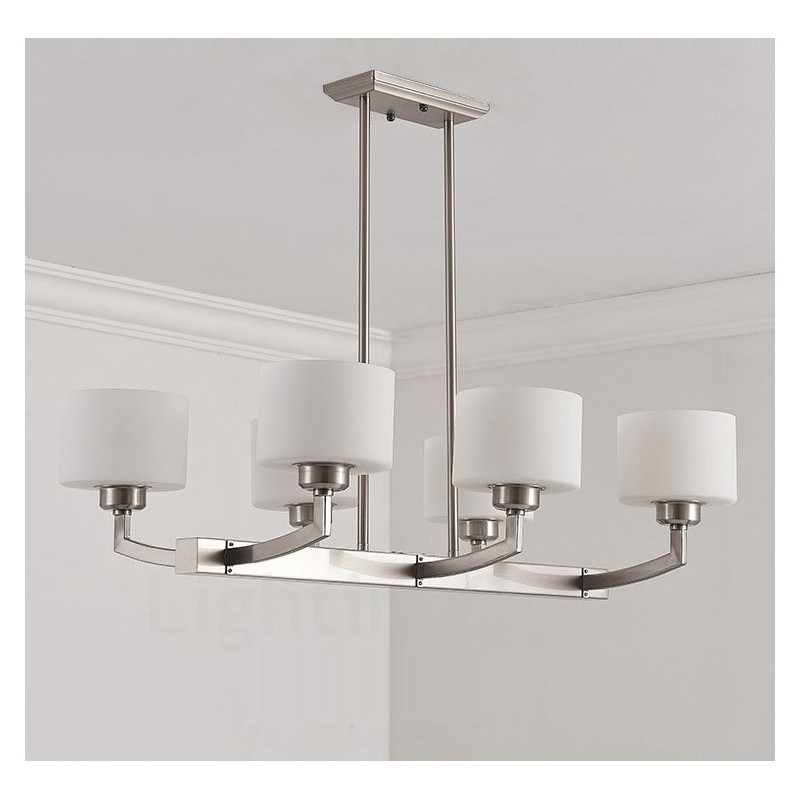 Lámpara colgante moderna cromada de 6 luces para interiores, lámparas colgantes para el hogar con pantallas de vidrio.